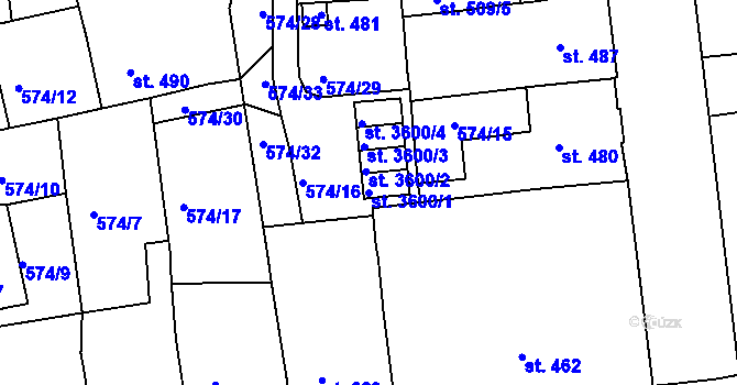 Parcela st. 3600/1 v KÚ Strakonice, Katastrální mapa