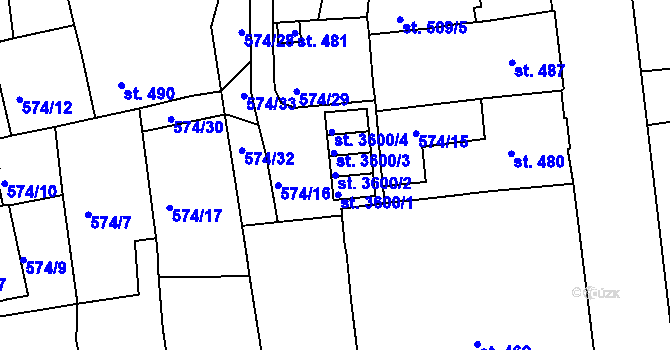 Parcela st. 3600/2 v KÚ Strakonice, Katastrální mapa