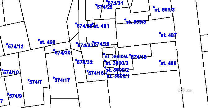 Parcela st. 3600/4 v KÚ Strakonice, Katastrální mapa