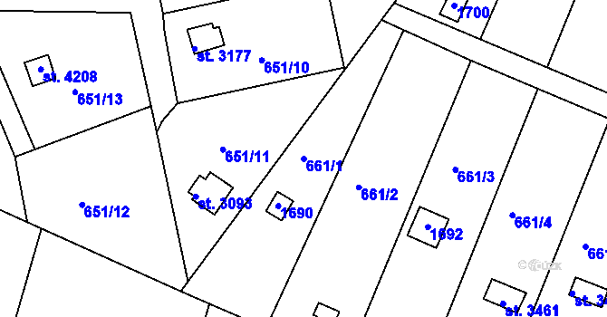 Parcela st. 661/1 v KÚ Strakonice, Katastrální mapa