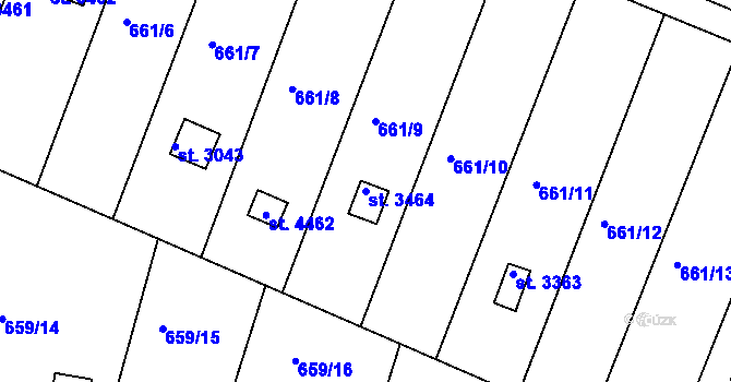 Parcela st. 3464 v KÚ Strakonice, Katastrální mapa