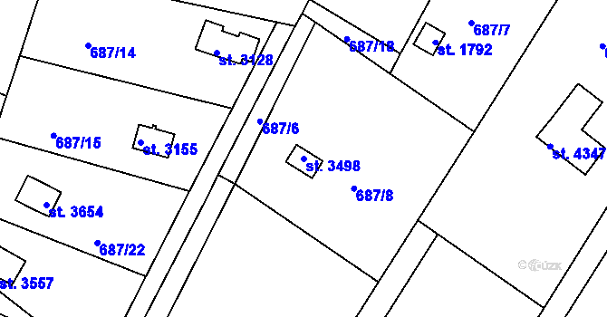 Parcela st. 3498 v KÚ Strakonice, Katastrální mapa