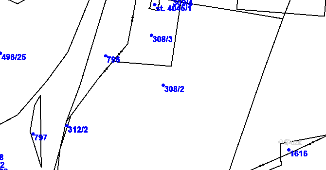 Parcela st. 308/2 v KÚ Strakonice, Katastrální mapa