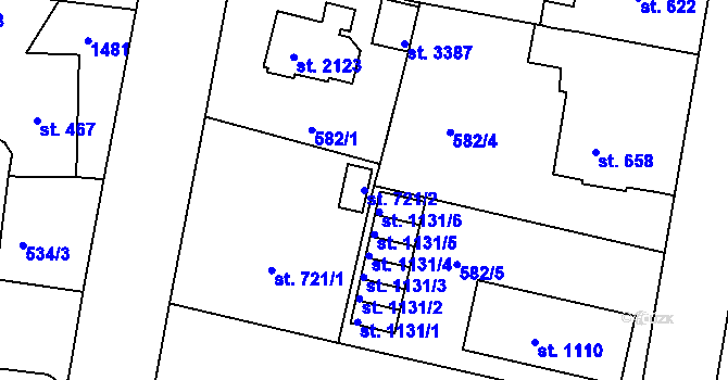 Parcela st. 721/2 v KÚ Strakonice, Katastrální mapa