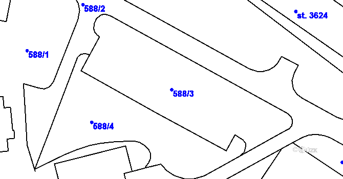 Parcela st. 588/3 v KÚ Strakonice, Katastrální mapa