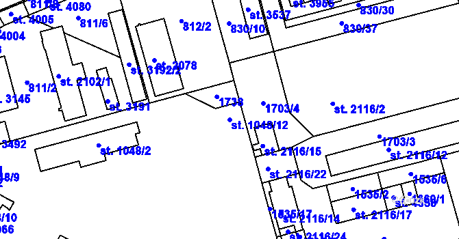 Parcela st. 1048/12 v KÚ Strakonice, Katastrální mapa