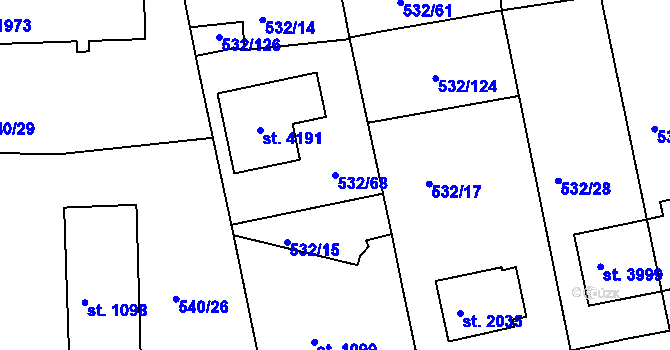 Parcela st. 532/68 v KÚ Strakonice, Katastrální mapa