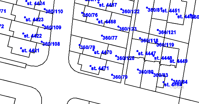 Parcela st. 360/78 v KÚ Strakonice, Katastrální mapa