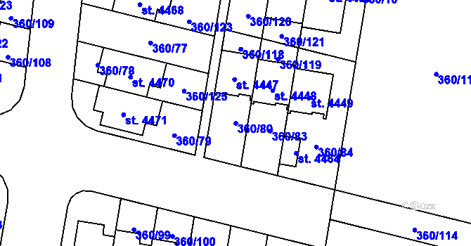 Parcela st. 360/80 v KÚ Strakonice, Katastrální mapa