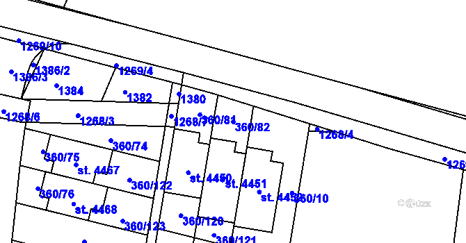 Parcela st. 360/82 v KÚ Strakonice, Katastrální mapa