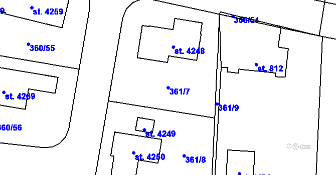 Parcela st. 361/7 v KÚ Strakonice, Katastrální mapa