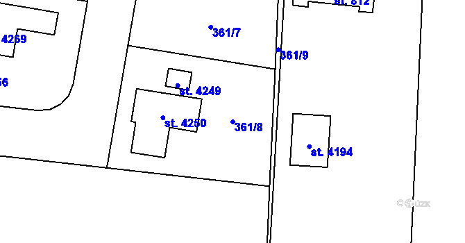 Parcela st. 361/8 v KÚ Strakonice, Katastrální mapa