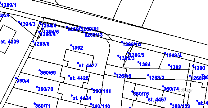 Parcela st. 1386/1 v KÚ Strakonice, Katastrální mapa