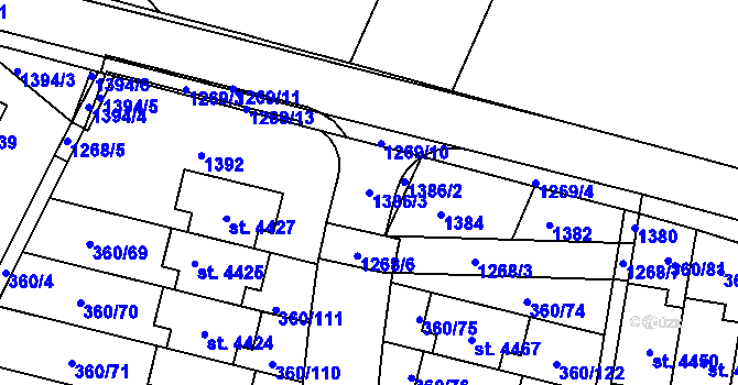 Parcela st. 1386/3 v KÚ Strakonice, Katastrální mapa