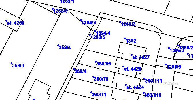 Parcela st. 360/53 v KÚ Strakonice, Katastrální mapa