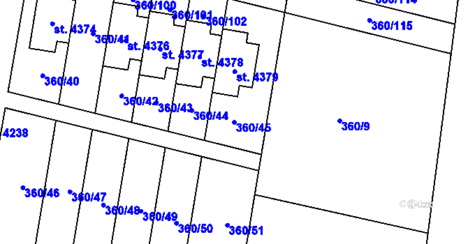 Parcela st. 360/45 v KÚ Strakonice, Katastrální mapa