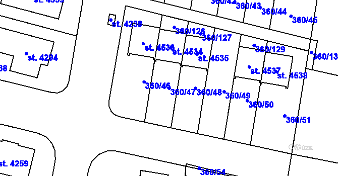 Parcela st. 360/47 v KÚ Strakonice, Katastrální mapa