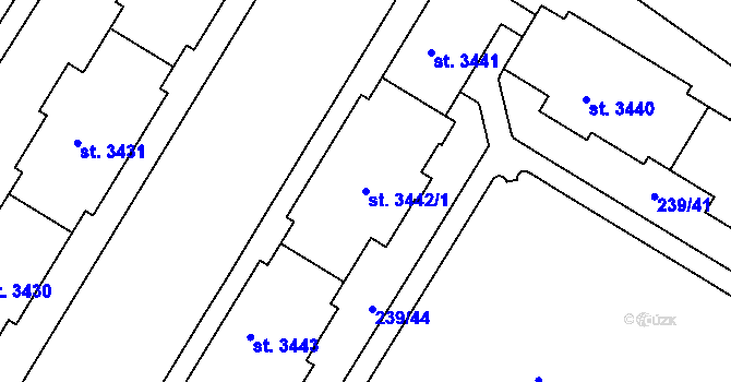 Parcela st. 3442/1 v KÚ Strakonice, Katastrální mapa