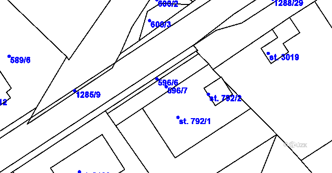 Parcela st. 596/7 v KÚ Strakonice, Katastrální mapa