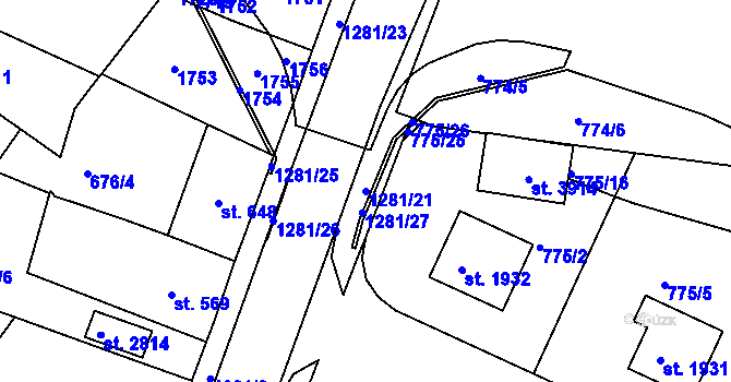 Parcela st. 1281/21 v KÚ Strakonice, Katastrální mapa