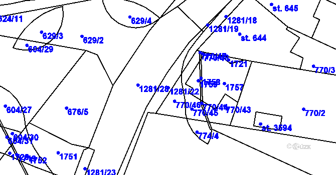 Parcela st. 1281/22 v KÚ Strakonice, Katastrální mapa