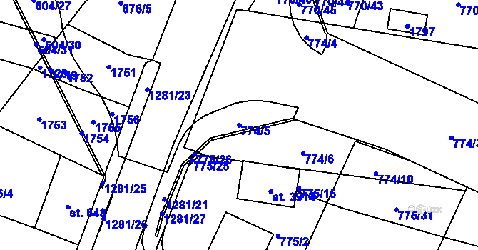 Parcela st. 774/5 v KÚ Strakonice, Katastrální mapa