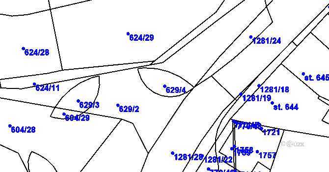 Parcela st. 629/4 v KÚ Strakonice, Katastrální mapa