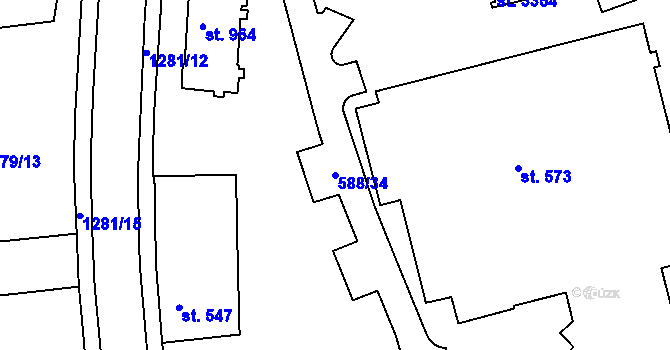 Parcela st. 588/34 v KÚ Strakonice, Katastrální mapa