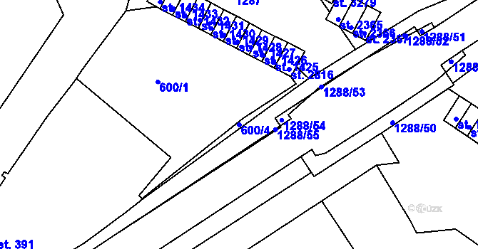 Parcela st. 600/4 v KÚ Strakonice, Katastrální mapa