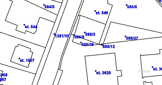 Parcela st. 588/36 v KÚ Strakonice, Katastrální mapa