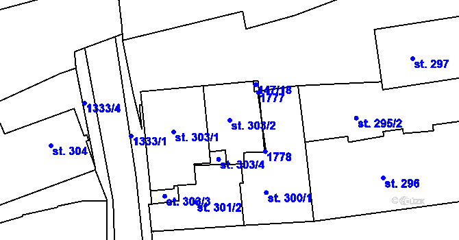 Parcela st. 303/2 v KÚ Strakonice, Katastrální mapa