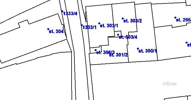 Parcela st. 303/3 v KÚ Strakonice, Katastrální mapa