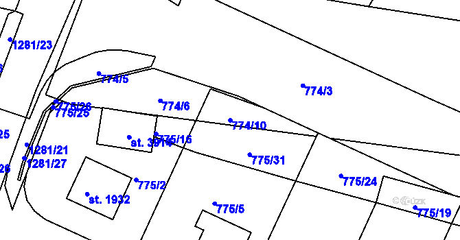Parcela st. 774/10 v KÚ Strakonice, Katastrální mapa