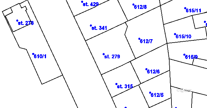 Parcela st. 279 v KÚ Nové Strakonice, Katastrální mapa