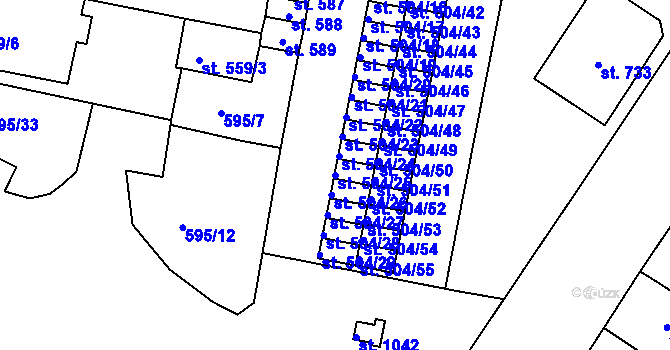 Parcela st. 504/25 v KÚ Nové Strakonice, Katastrální mapa