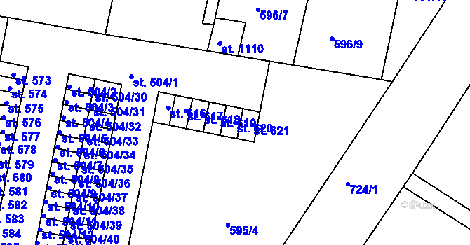 Parcela st. 620 v KÚ Nové Strakonice, Katastrální mapa