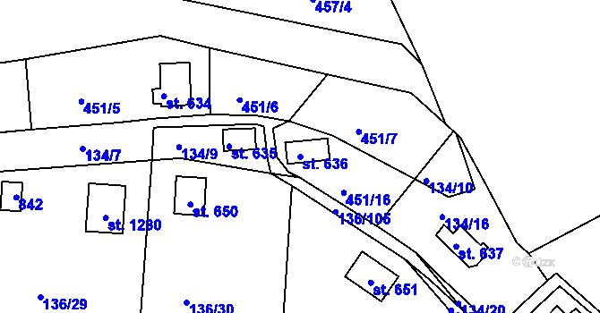 Parcela st. 636 v KÚ Nové Strakonice, Katastrální mapa