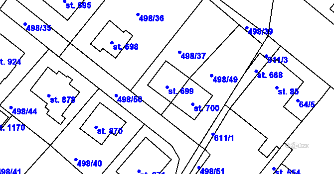 Parcela st. 699 v KÚ Nové Strakonice, Katastrální mapa