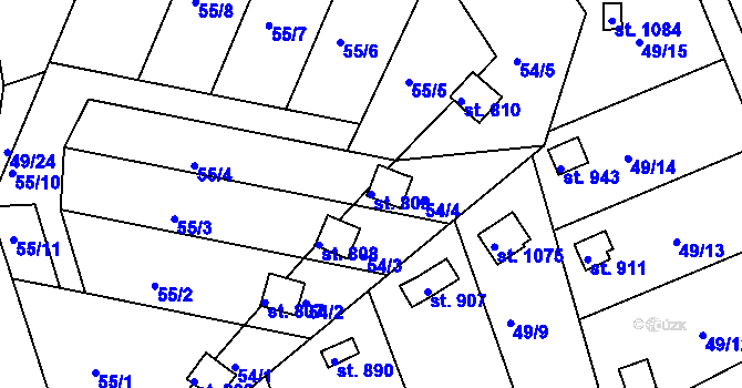 Parcela st. 809 v KÚ Nové Strakonice, Katastrální mapa