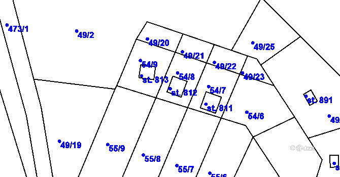 Parcela st. 812 v KÚ Nové Strakonice, Katastrální mapa