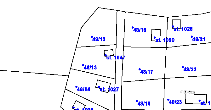 Parcela st. 1047 v KÚ Nové Strakonice, Katastrální mapa