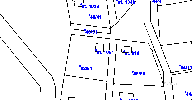 Parcela st. 1051 v KÚ Nové Strakonice, Katastrální mapa