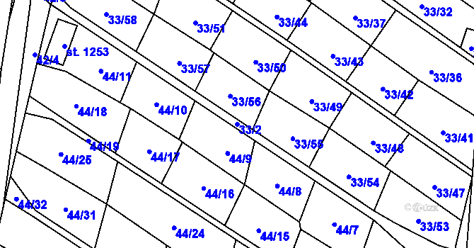 Parcela st. 33/2 v KÚ Nové Strakonice, Katastrální mapa
