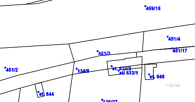 Parcela st. 451/3 v KÚ Nové Strakonice, Katastrální mapa