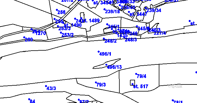 Parcela st. 496/1 v KÚ Nové Strakonice, Katastrální mapa