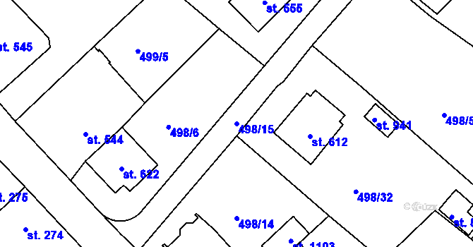 Parcela st. 498/15 v KÚ Nové Strakonice, Katastrální mapa