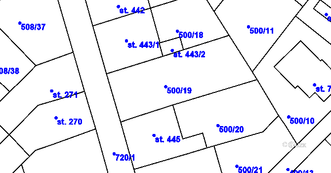 Parcela st. 500/19 v KÚ Nové Strakonice, Katastrální mapa