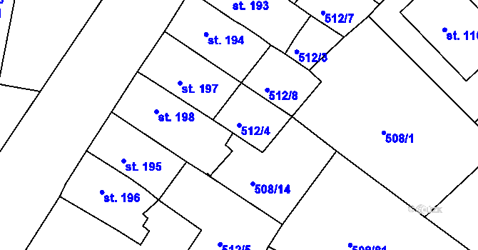 Parcela st. 512/4 v KÚ Nové Strakonice, Katastrální mapa