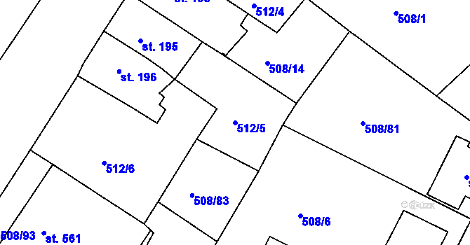 Parcela st. 512/5 v KÚ Nové Strakonice, Katastrální mapa