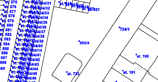 Parcela st. 595/4 v KÚ Nové Strakonice, Katastrální mapa